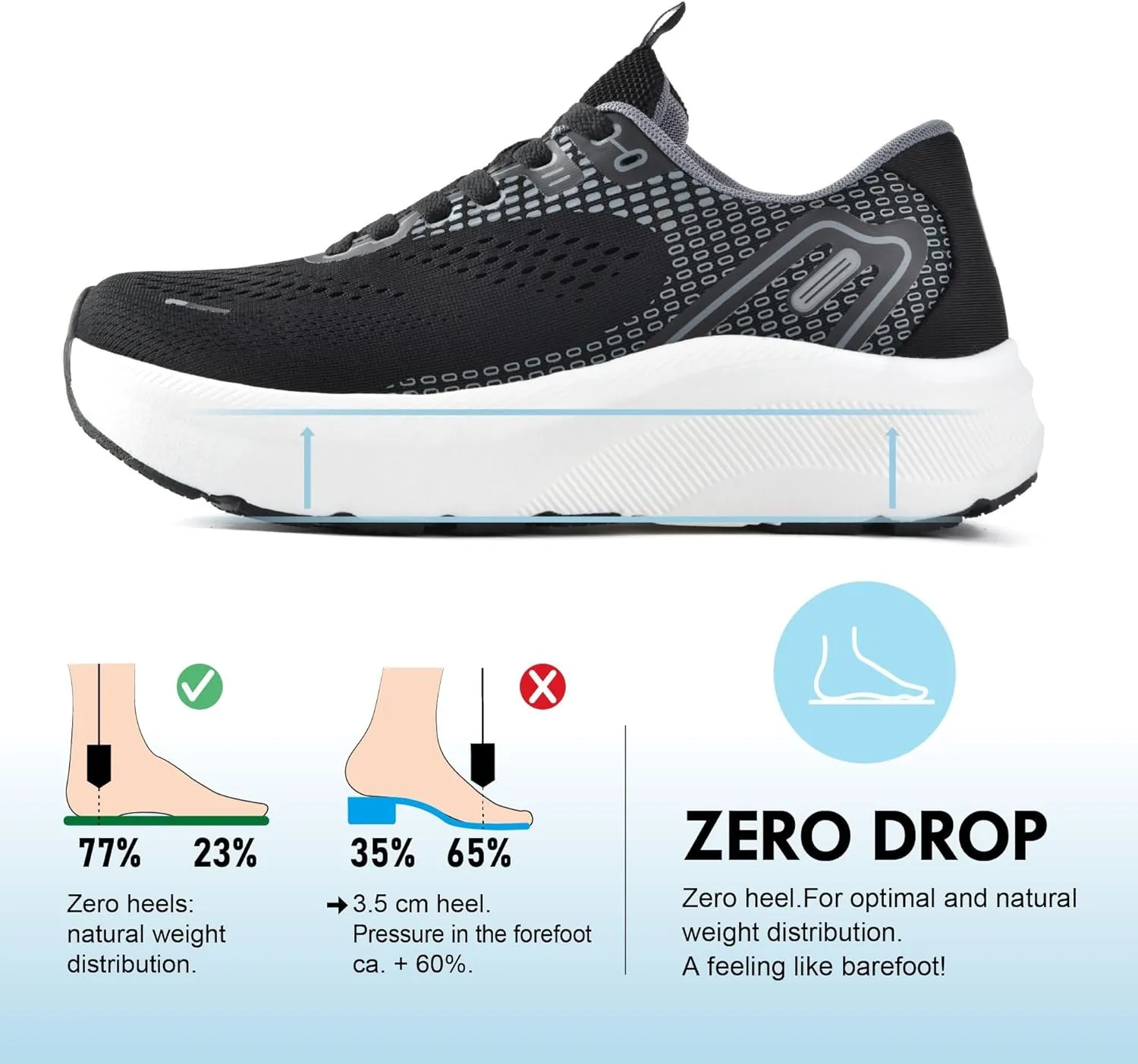 JACKSHIBO Wide Toe Box Shoes for Men Arch Support Shoes Wide Width Sneakers for Running Walking Athletic Tennis Orthopedic Plantar Fasciitis Workout with Thick Cushioned Zero Drop Sole