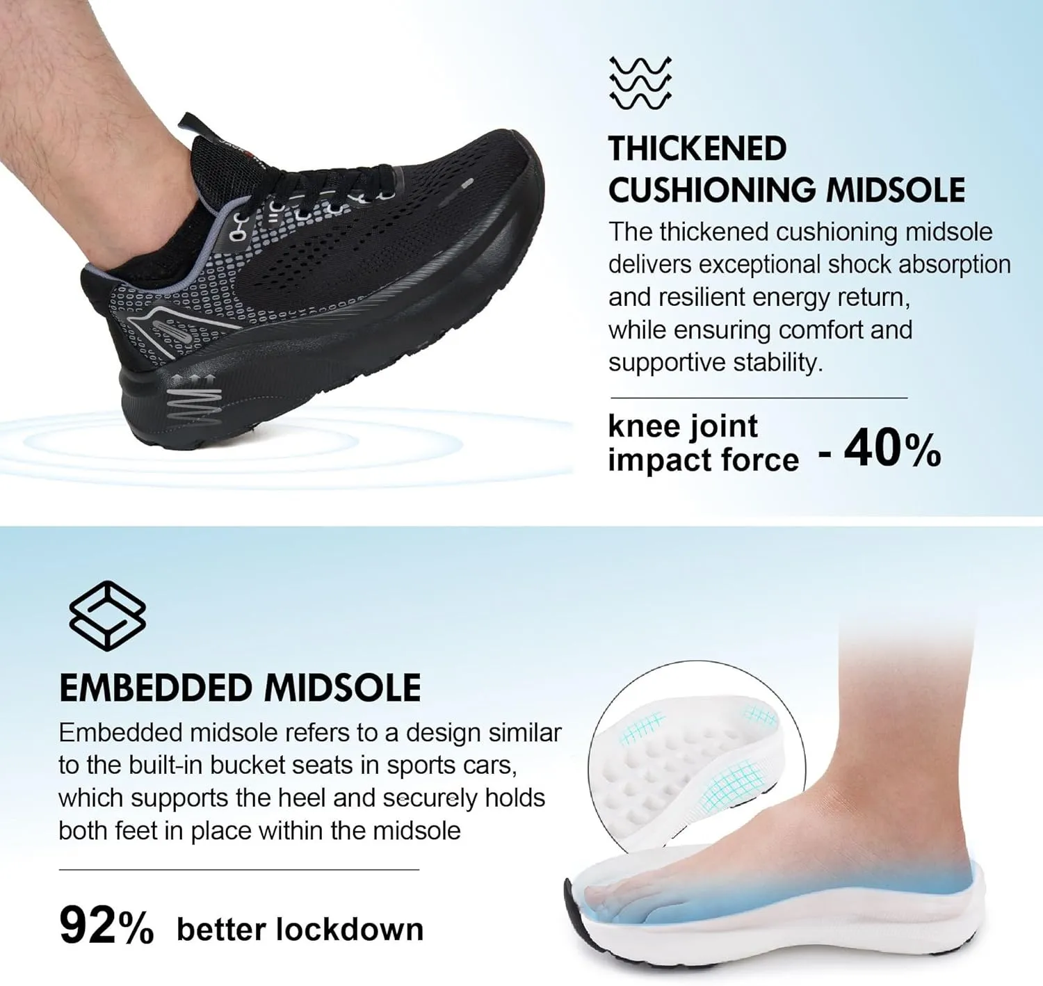 JACKSHIBO Wide Toe Box Shoes for Men Arch Support Shoes Wide Width Sneakers for Running Walking Athletic Tennis Orthopedic Plantar Fasciitis Workout with Thick Cushioned Zero Drop Sole