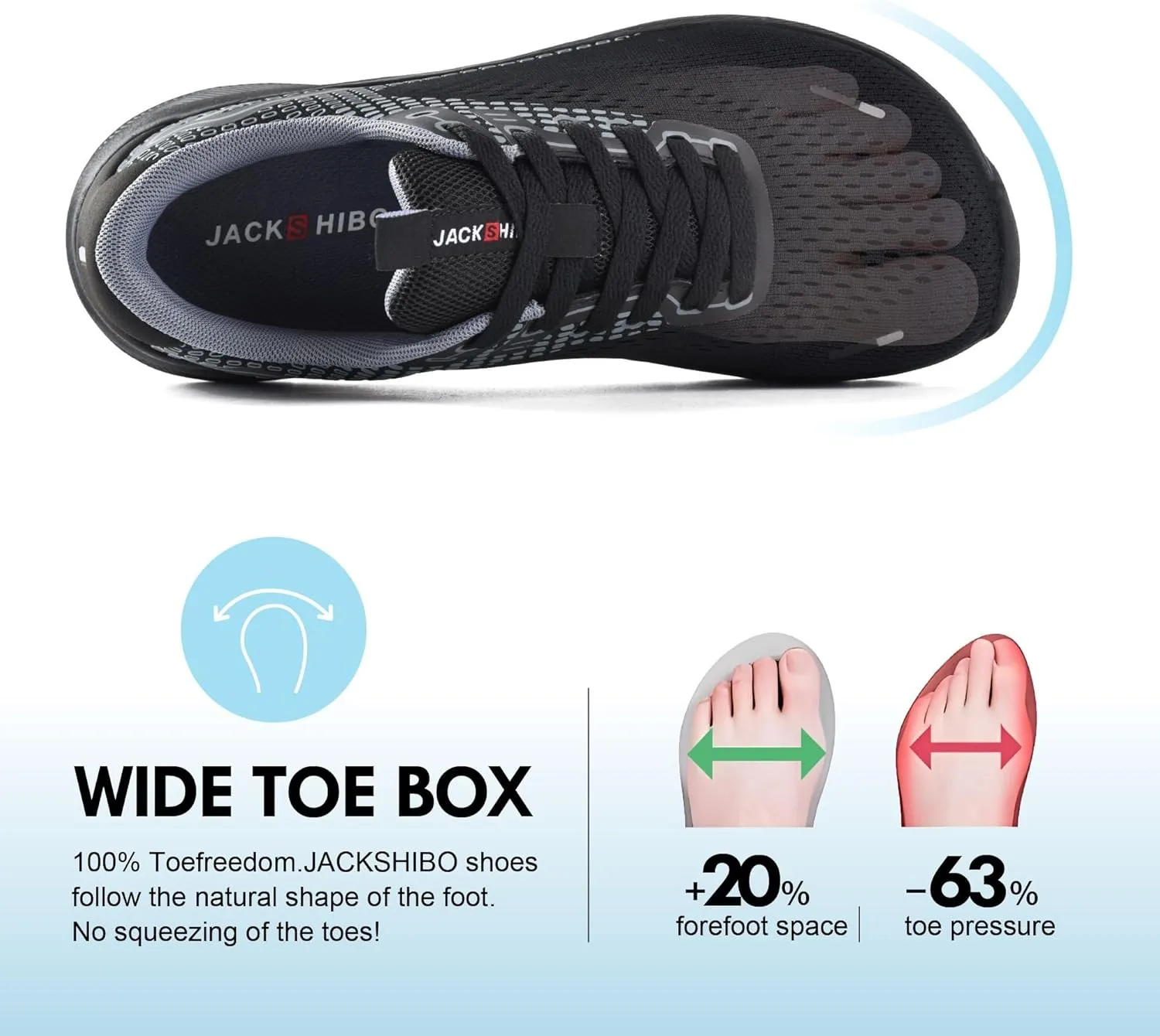 JACKSHIBO Wide Toe Box Shoes Women Arch Support Wide Sneakers for Running Walking Athletic Tennis Orthopedic Plantar Fasciitis Workout with Thick Cushion Zero Drop Sole Width Shoes