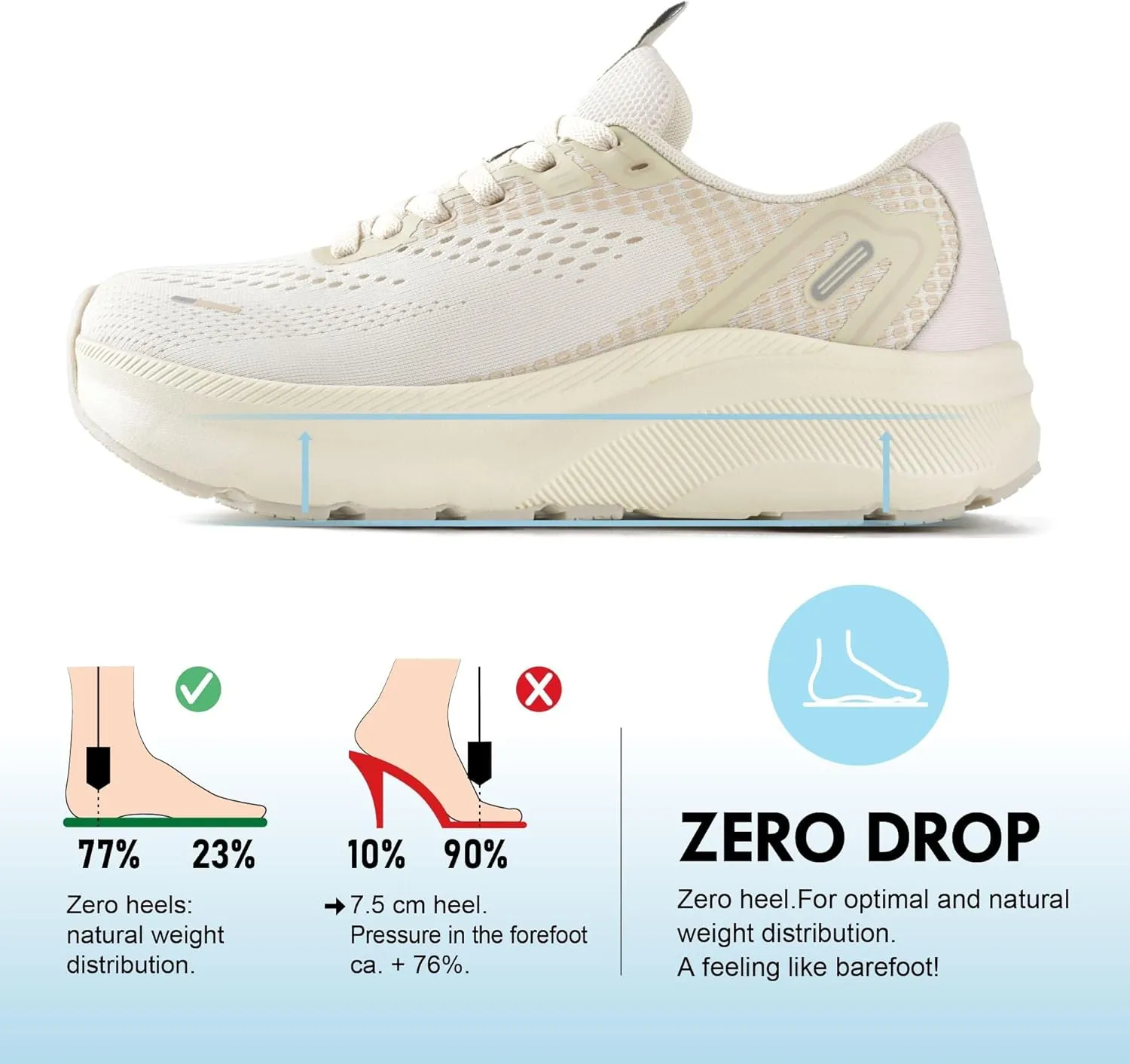 JACKSHIBO Wide Toe Box Shoes Women Arch Support Wide Sneakers for Running Walking Athletic Tennis Orthopedic Plantar Fasciitis Workout with Thick Cushion Zero Drop Sole Width Shoes