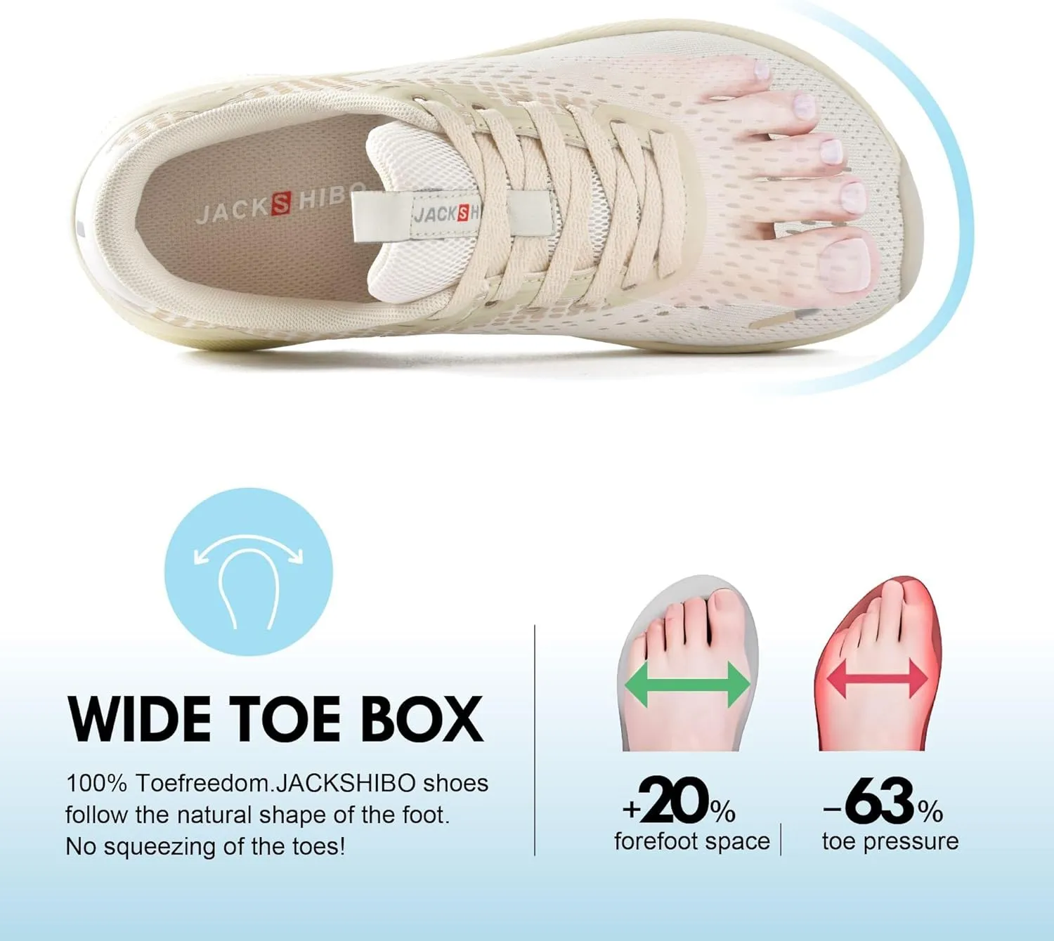 JACKSHIBO Wide Toe Box Shoes Women Arch Support Wide Sneakers for Running Walking Athletic Tennis Orthopedic Plantar Fasciitis Workout with Thick Cushion Zero Drop Sole Width Shoes