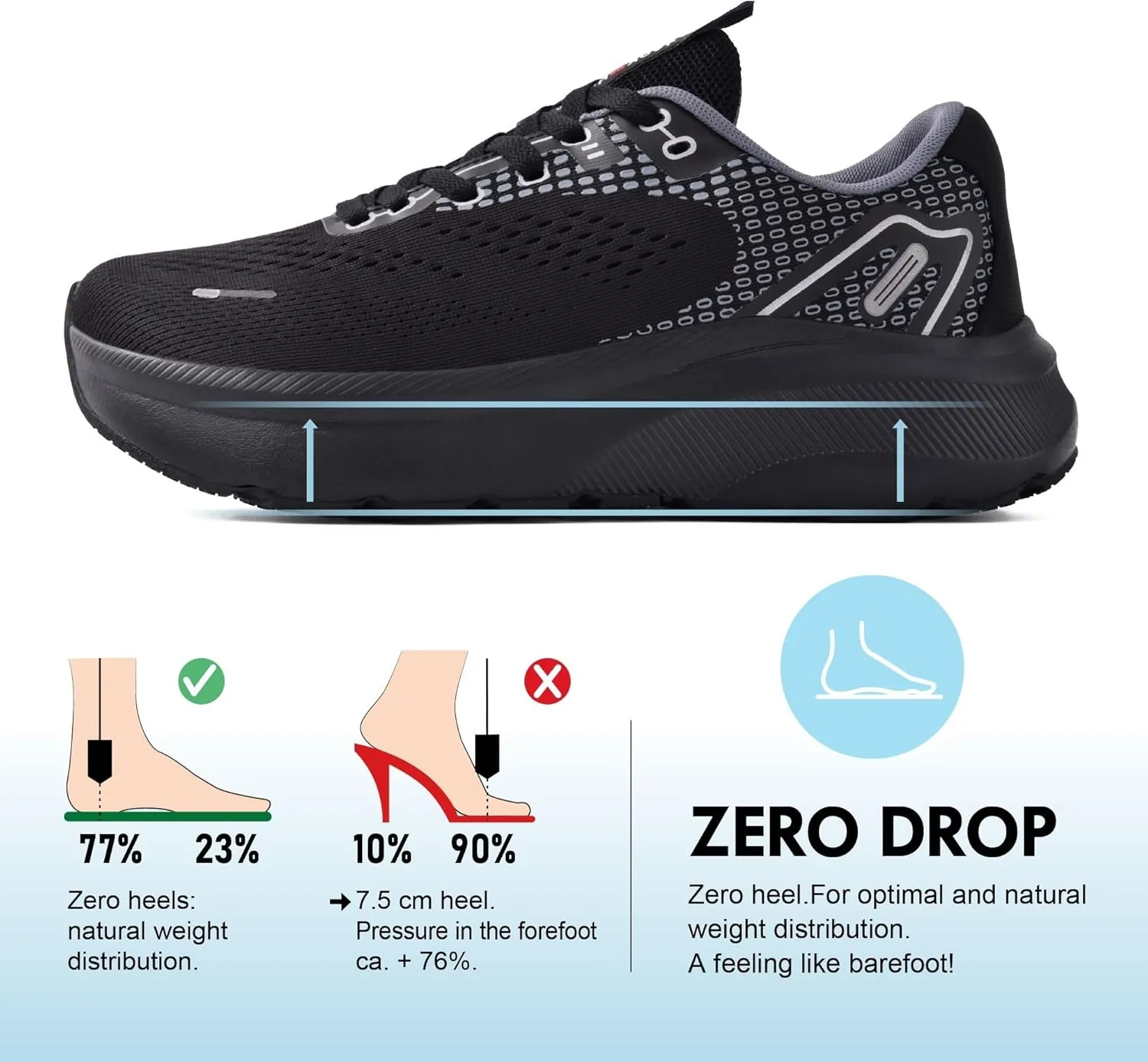 JACKSHIBO Wide Toe Box Shoes Women Arch Support Wide Sneakers for Running Walking Athletic Tennis Orthopedic Plantar Fasciitis Workout with Thick Cushion Zero Drop Sole Width Shoes