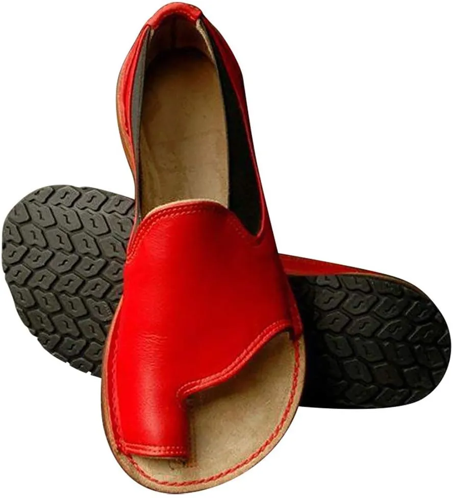 JITUUE Flat Sandals for Women Low Heels Vintage Leather Open-toe Slip on Summer Shoes Buckle Ankle Wrap