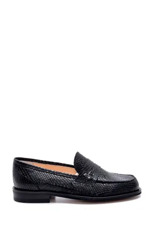 Kadın Deri Yılan Derisi Desenli Loafer