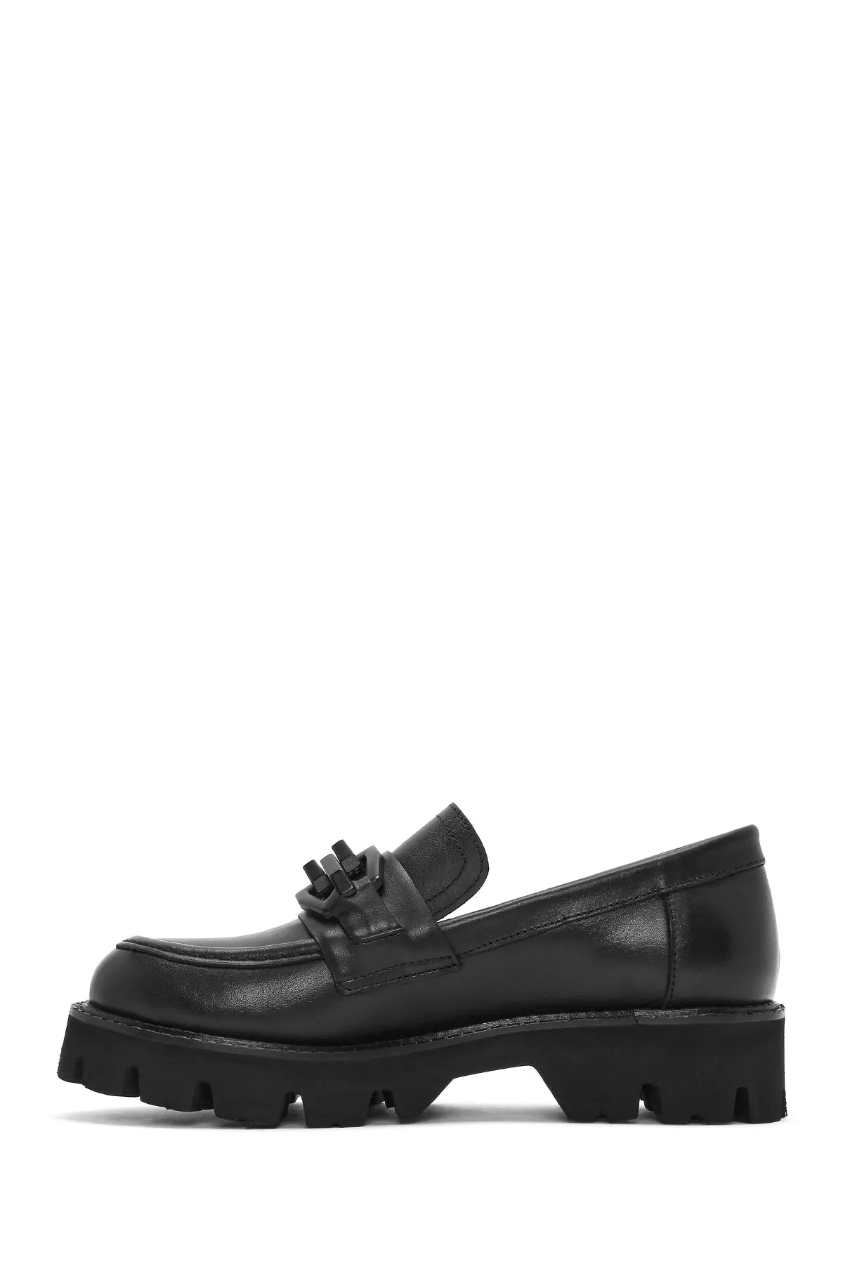 Kadın Siyah Kalın Tabanlı Deri Maskülen Loafer