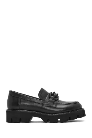 Kadın Siyah Kalın Tabanlı Deri Maskülen Loafer