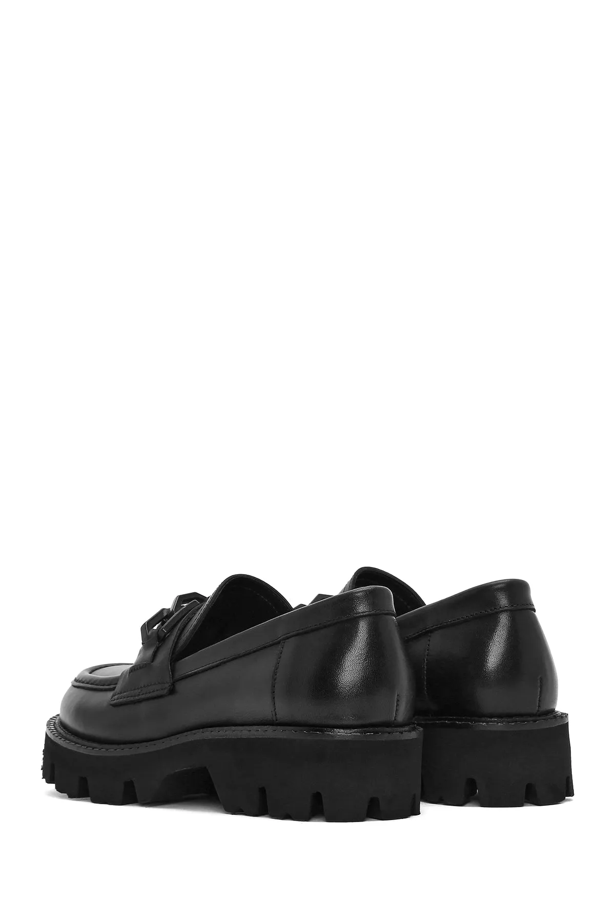Kadın Siyah Kalın Tabanlı Deri Maskülen Loafer