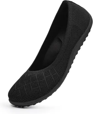 KBZone Women‘s Flat Shoes Round Toe Knit Ballet Flat Comfort Dressy Flat Walking Shoes