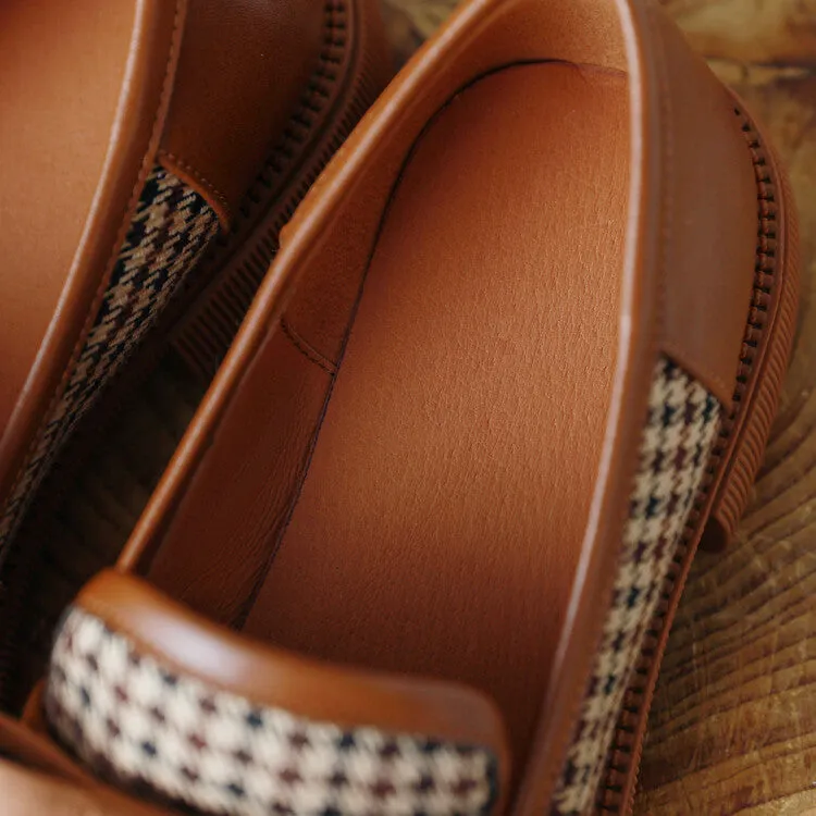 Ladies Round Toe Houndstooth  Bow Detail Flat Loafers