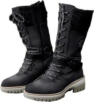 Lausiuoe Boots For Women Low Heel Mid Calf Warm Thermal Outdoor Walking Snow Winter Boots Chunky Side Zip Western Cowboy Boots