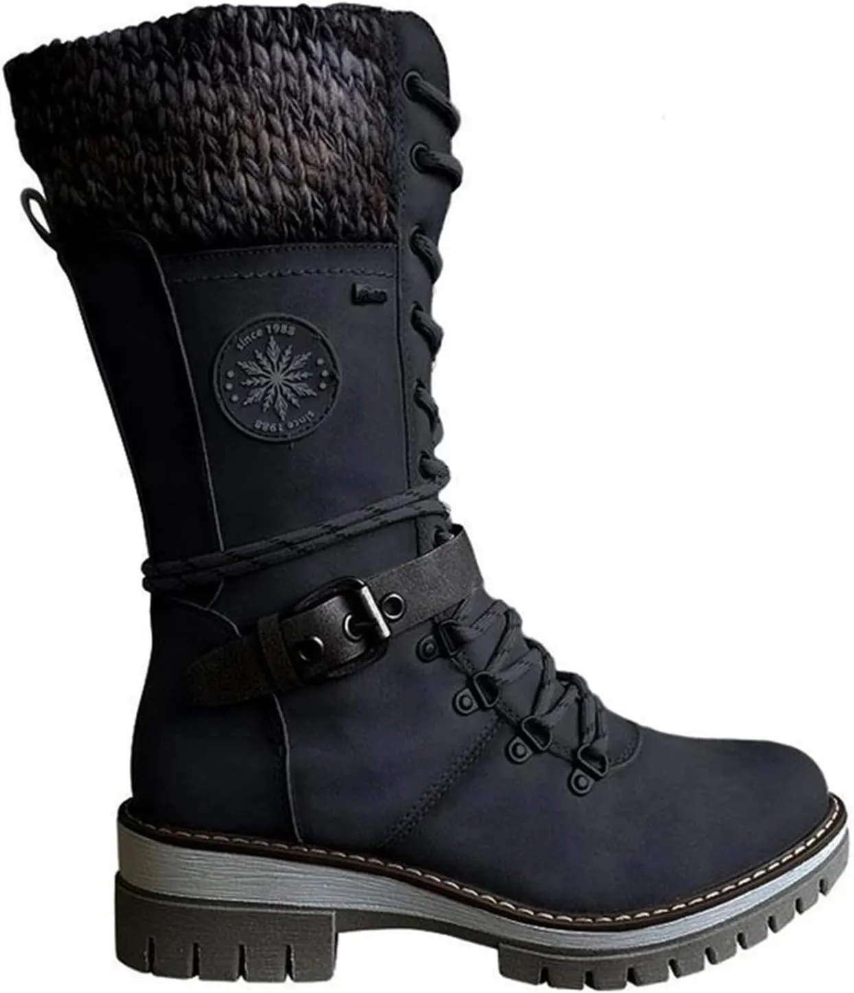 Lausiuoe Boots For Women Low Heel Mid Calf Warm Thermal Outdoor Walking Snow Winter Boots Chunky Side Zip Western Cowboy Boots