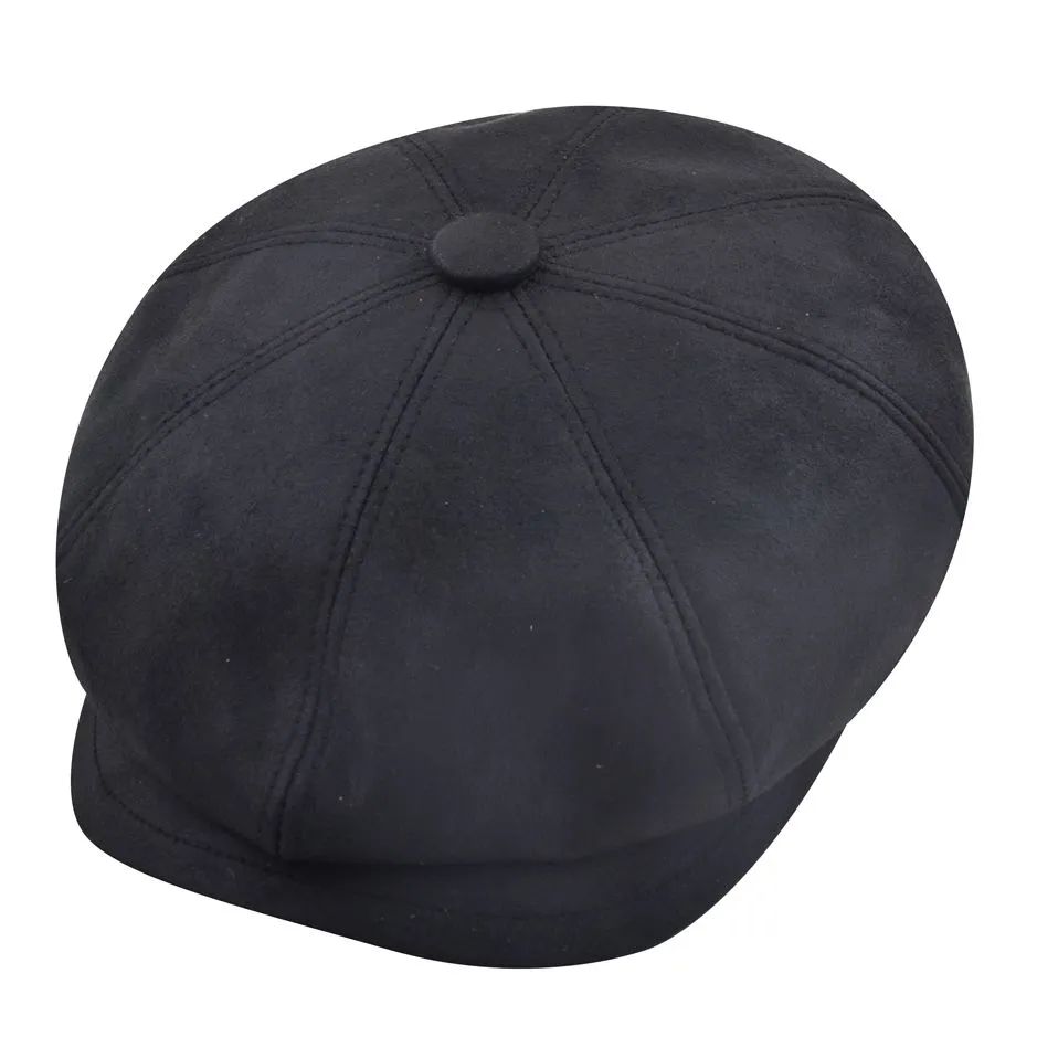 Leather Cabbie Newsboy Cap - Black