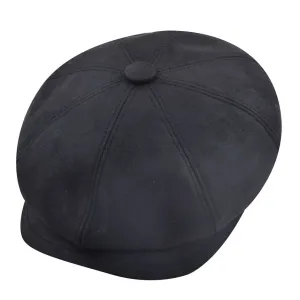 Leather Cabbie Newsboy Cap - Black