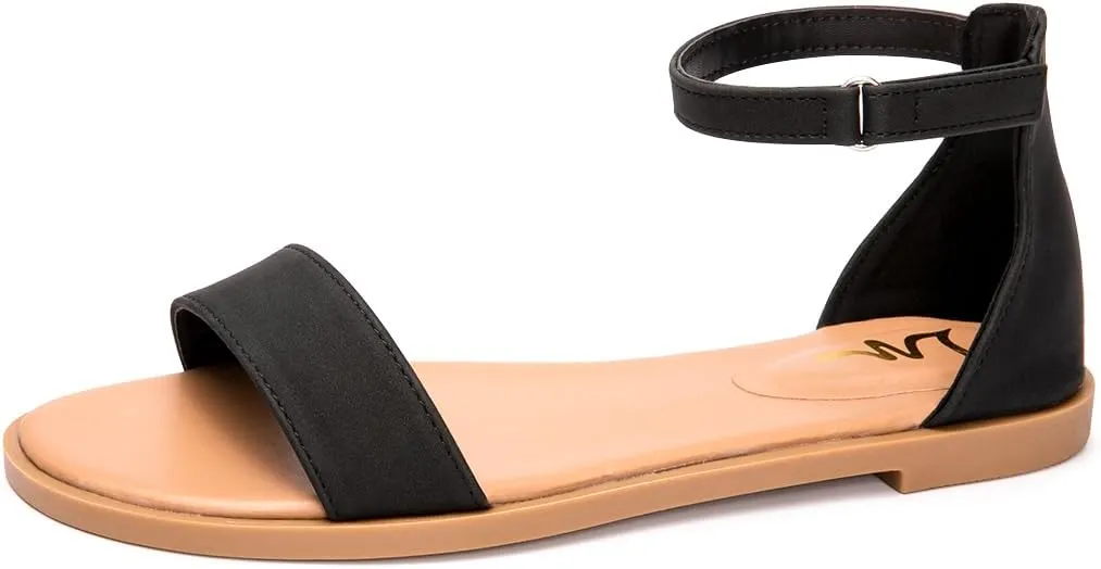 LM Women's Flat Sandals Open Toe One Band Ankle Strap Sandals Casual Summer Flat Sandals