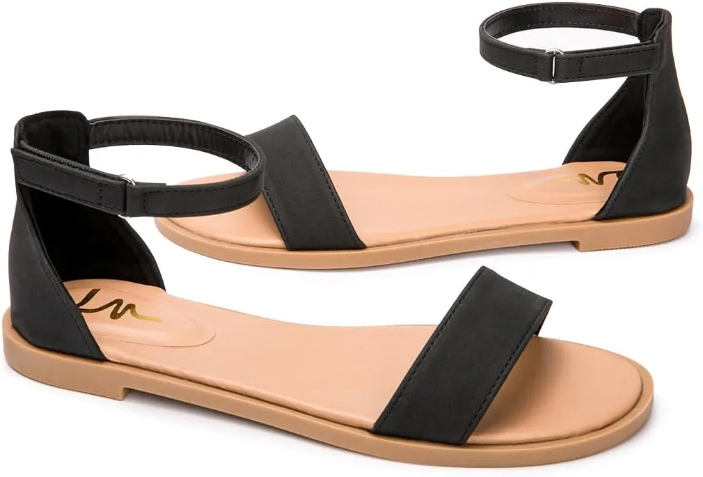LM Women's Flat Sandals Open Toe One Band Ankle Strap Sandals Casual Summer Flat Sandals