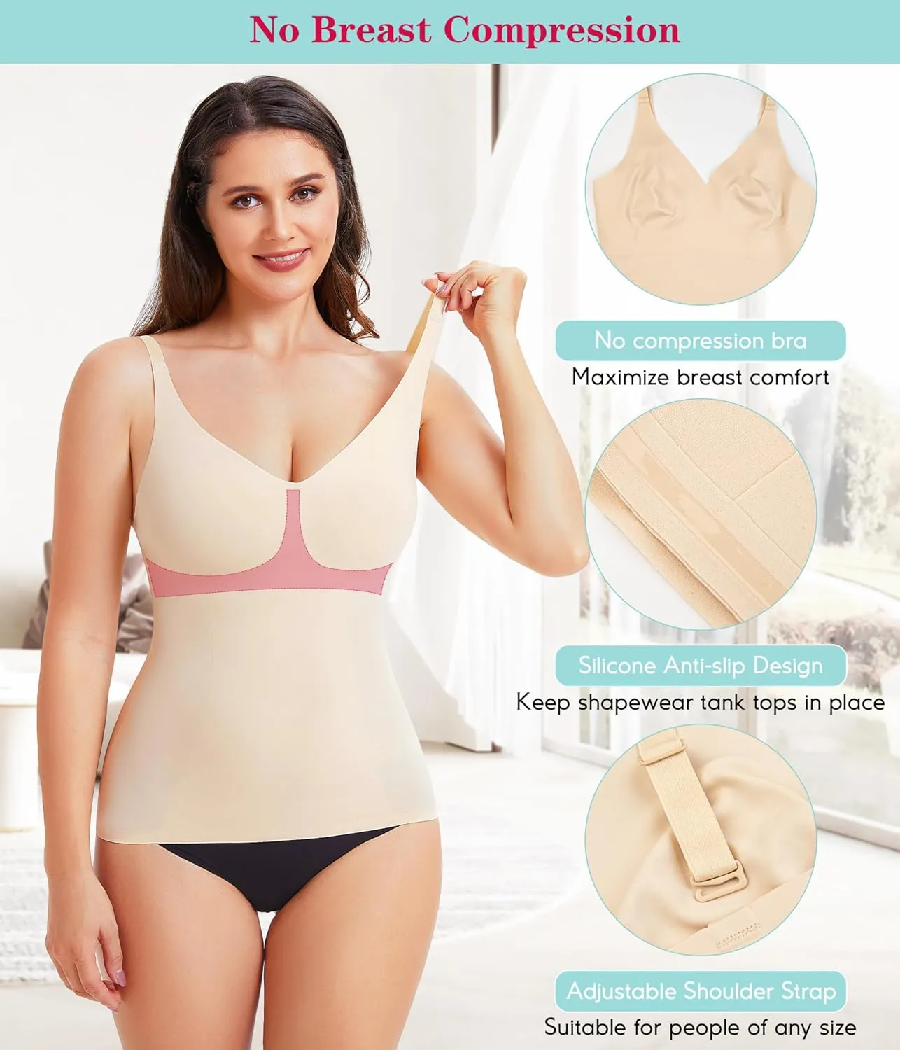 LODAY Compression Tank Tops for Women Tummy Control Shapewear Seamless Body Shaper Workout V-Neck Camisole Cami Tops