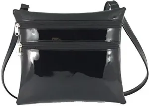 LONI Womens Super Flat Cross-Body Shoulder Bag Faux Patent Leather Medium Size