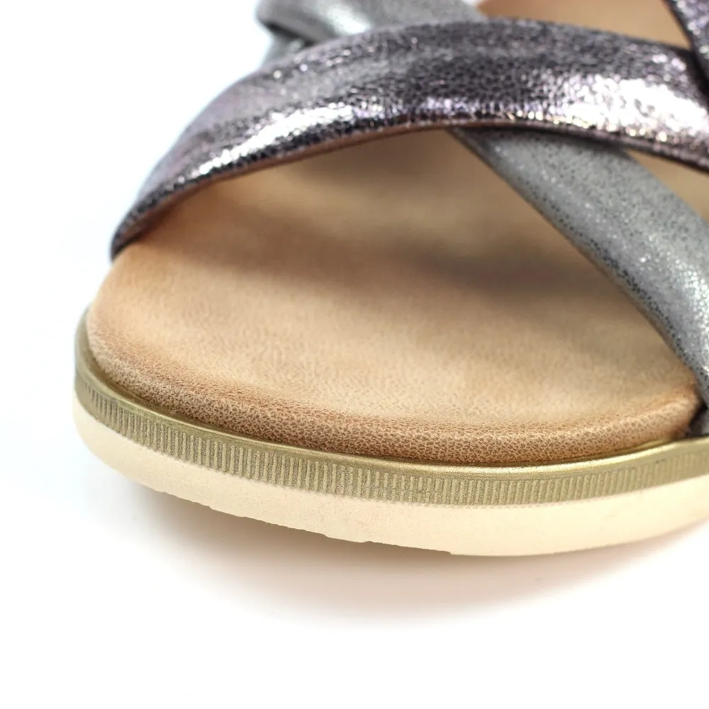 Lunar Roma Women's Cross Over Straps Adjustable Slingback Sandal Pewter