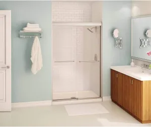 MAAX 134563-900-305-000 Kameleon Sliding Semi-Frameless Shower Door, 3.125-in L x 38.0625-in W x 71-in H, Brushed Nickel