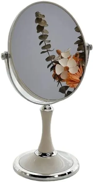 Makeup Mirror Desktop Dressing Mirror Simple Metal Dressing Table Double-Sided Dressing Mirror Female Round Mirror (White) Mirror for Desk(Size:Medium)