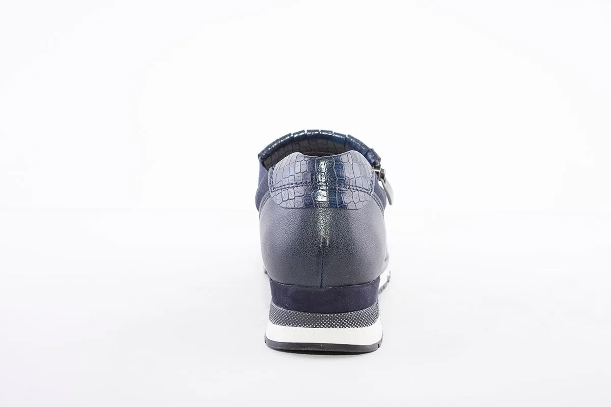 MARCO TOZZI - 24702 FLAT ZIP FRINGE FASHION SHOE - NAVY SUEDE MIX