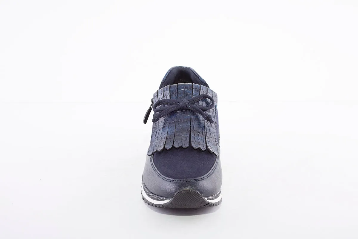 MARCO TOZZI - 24702 FLAT ZIP FRINGE FASHION SHOE - NAVY SUEDE MIX