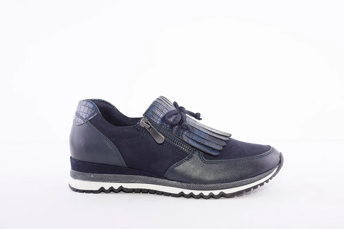 MARCO TOZZI - 24702 FLAT ZIP FRINGE FASHION SHOE - NAVY SUEDE MIX
