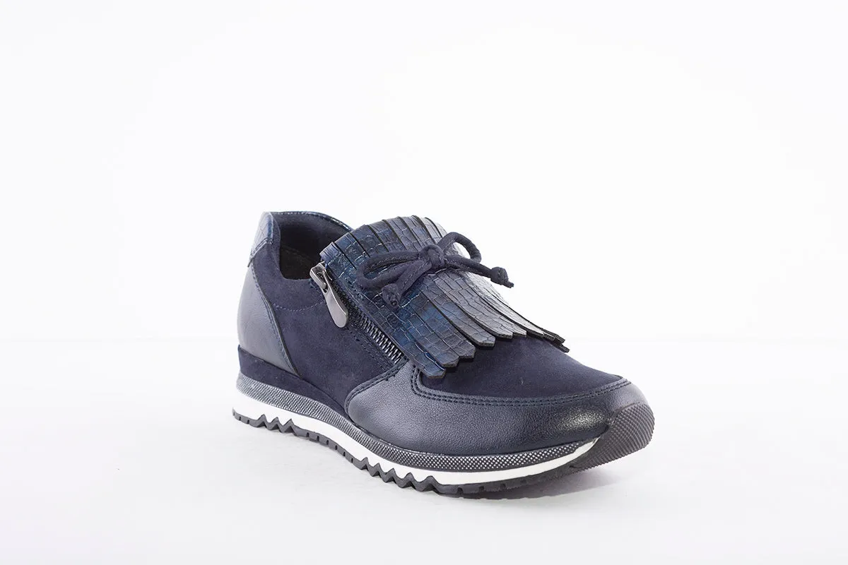 MARCO TOZZI - 24702 FLAT ZIP FRINGE FASHION SHOE - NAVY SUEDE MIX