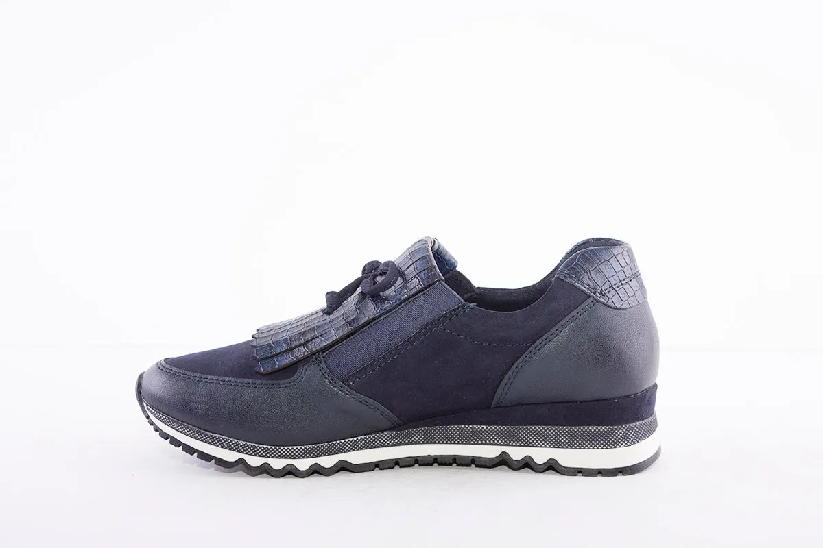 MARCO TOZZI - 24702 FLAT ZIP FRINGE FASHION SHOE - NAVY SUEDE MIX