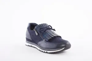 MARCO TOZZI - 24702 FLAT ZIP FRINGE FASHION SHOE - NAVY SUEDE MIX