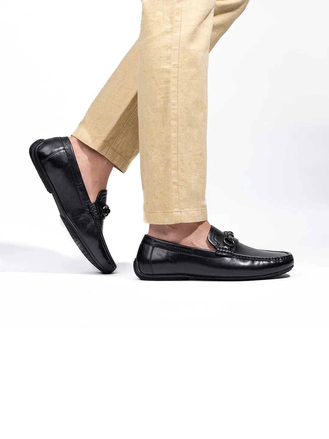 Men's Black Leather Slip-On Loafers