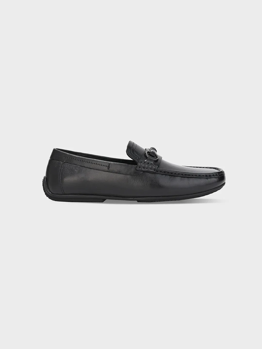 Men's Black Leather Slip-On Loafers
