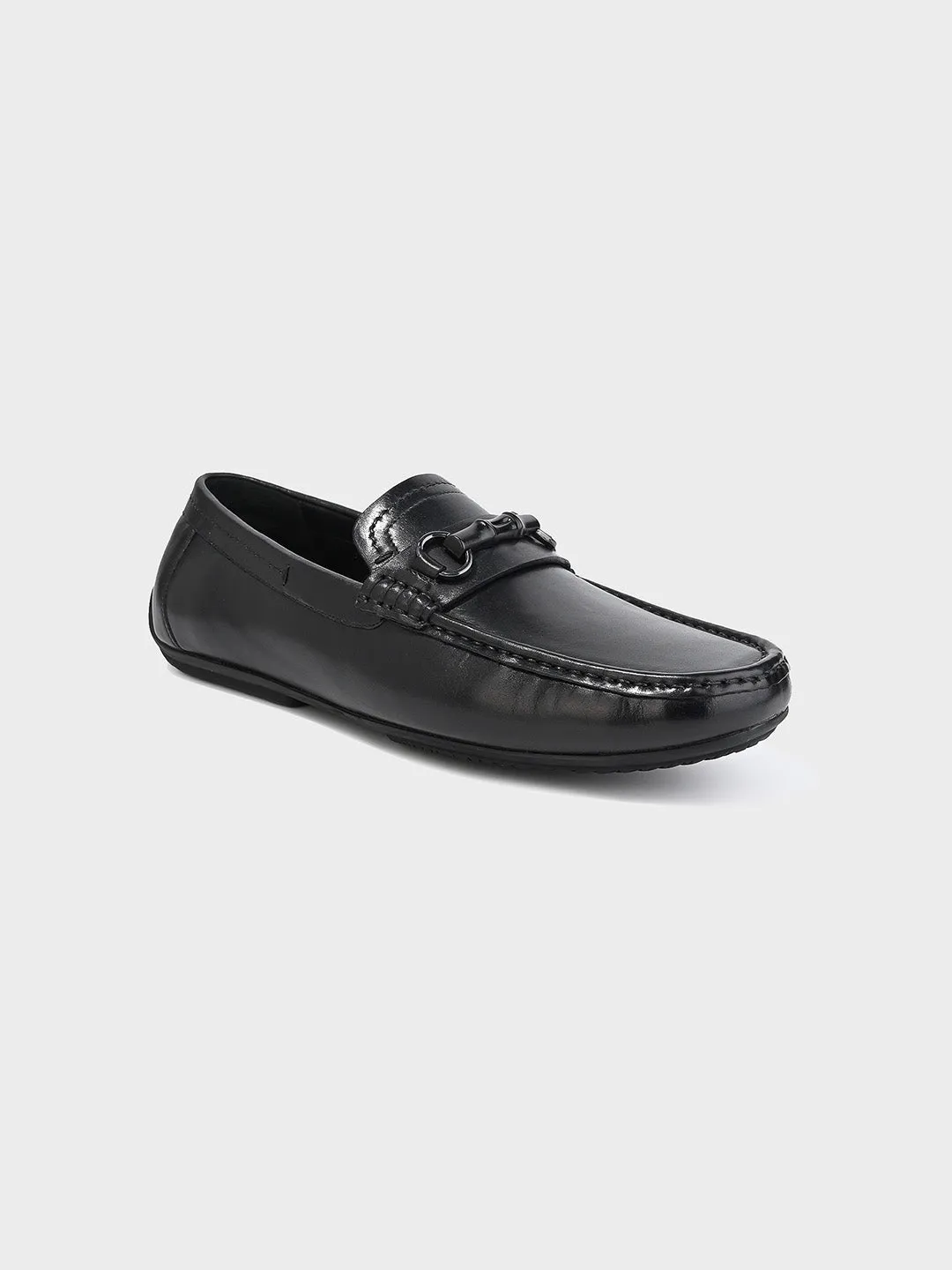 Men's Black Leather Slip-On Loafers