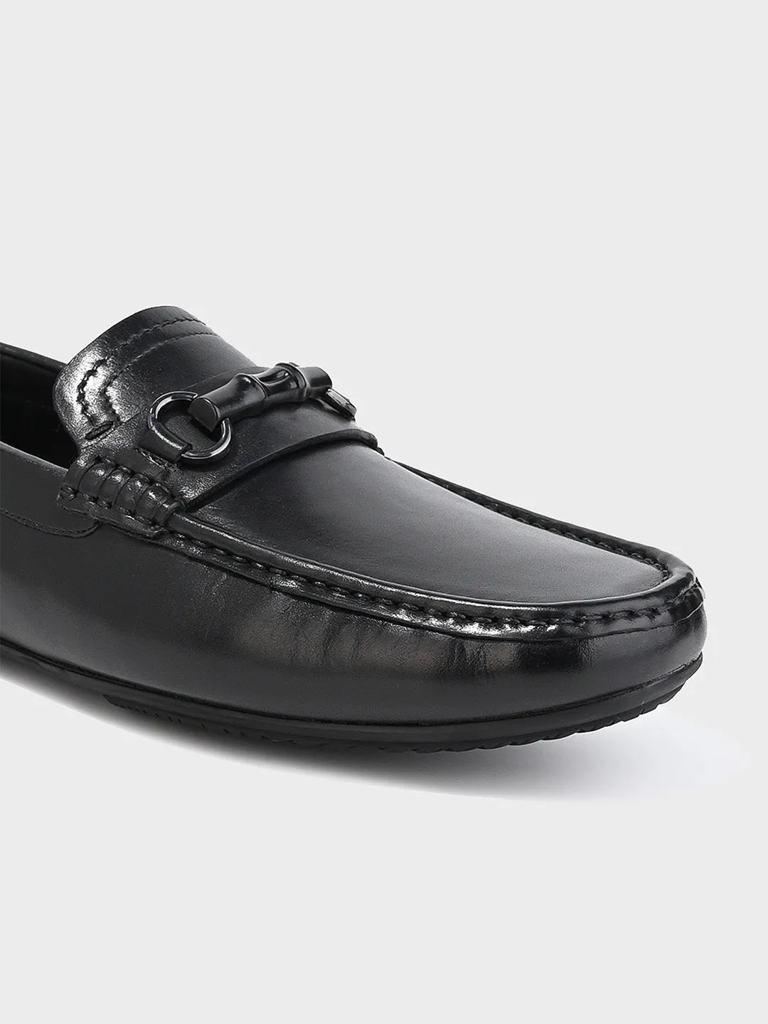 Men's Black Leather Slip-On Loafers