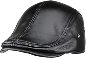 Men's Genuine Cowhide Newsboy Cap Leather Hat Adjustable Beret Caps Classic Golf Flat Ivy Cap Gatsby Driving Fishing Hat