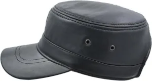 Men's Genuine Lambskin Leather Hat Military Style Flat Cap