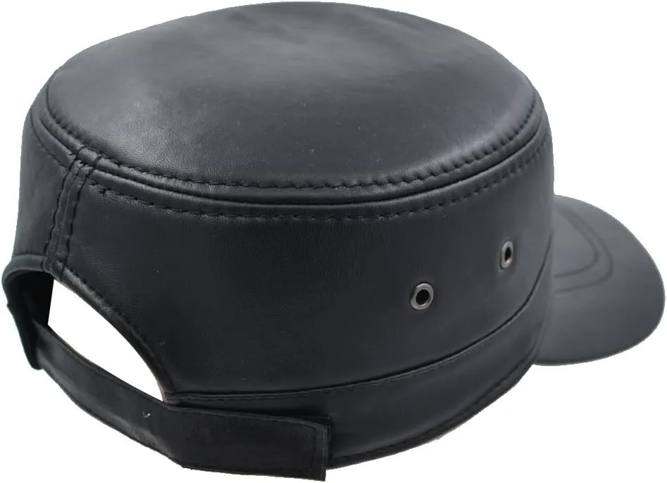 Men's Genuine Lambskin Leather Hat Military Style Flat Cap