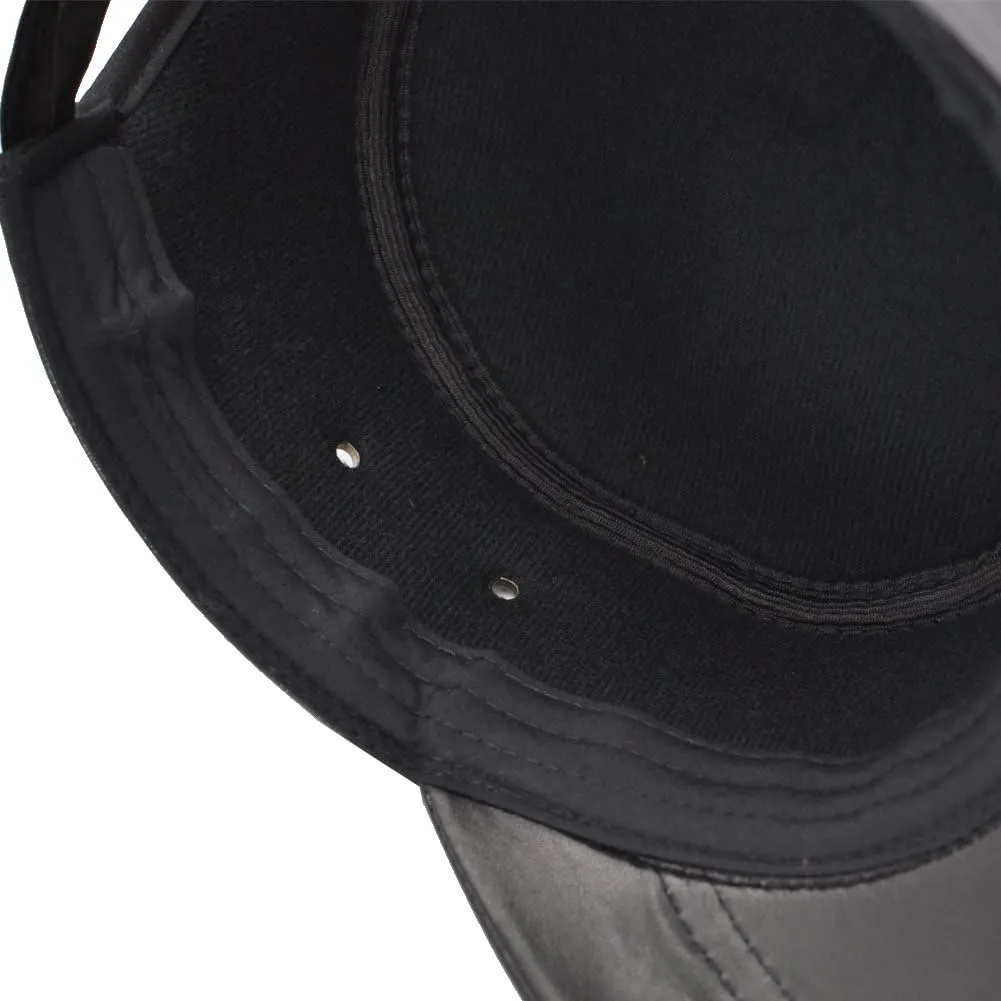 Men's Genuine Lambskin Leather Hat Military Style Flat Cap