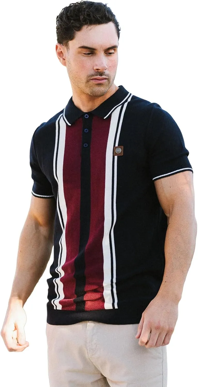 Mens Greco Striped Knitted Short-Sleeved Polo Shirt