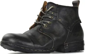 Men's Grippy Black Iron Piece Toe-tipped Design Chukka Boots Lace-up Motorcycle Casual Leather Dress Ankle Boot for Men Fashion 6015-3-A-R