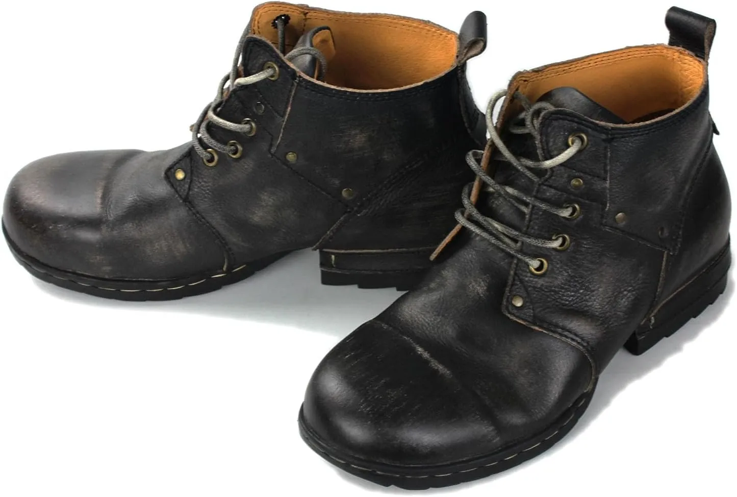 Men's Grippy Black Iron Piece Toe-tipped Design Chukka Boots Lace-up Motorcycle Casual Leather Dress Ankle Boot for Men Fashion 6015-3-A-R
