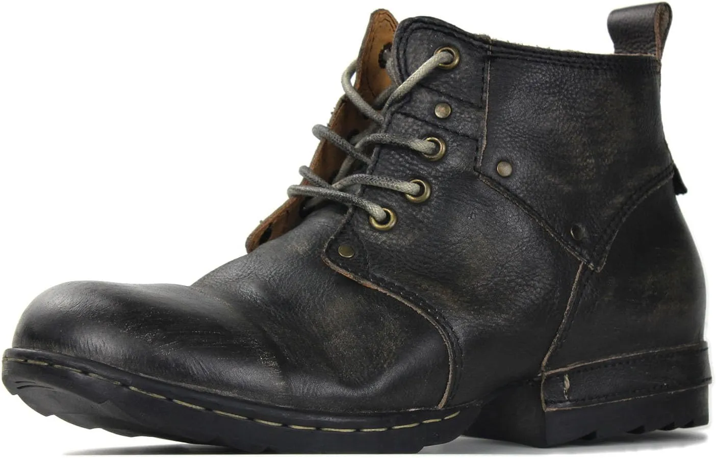 Men's Grippy Black Iron Piece Toe-tipped Design Chukka Boots Lace-up Motorcycle Casual Leather Dress Ankle Boot for Men Fashion 6015-3-A-R