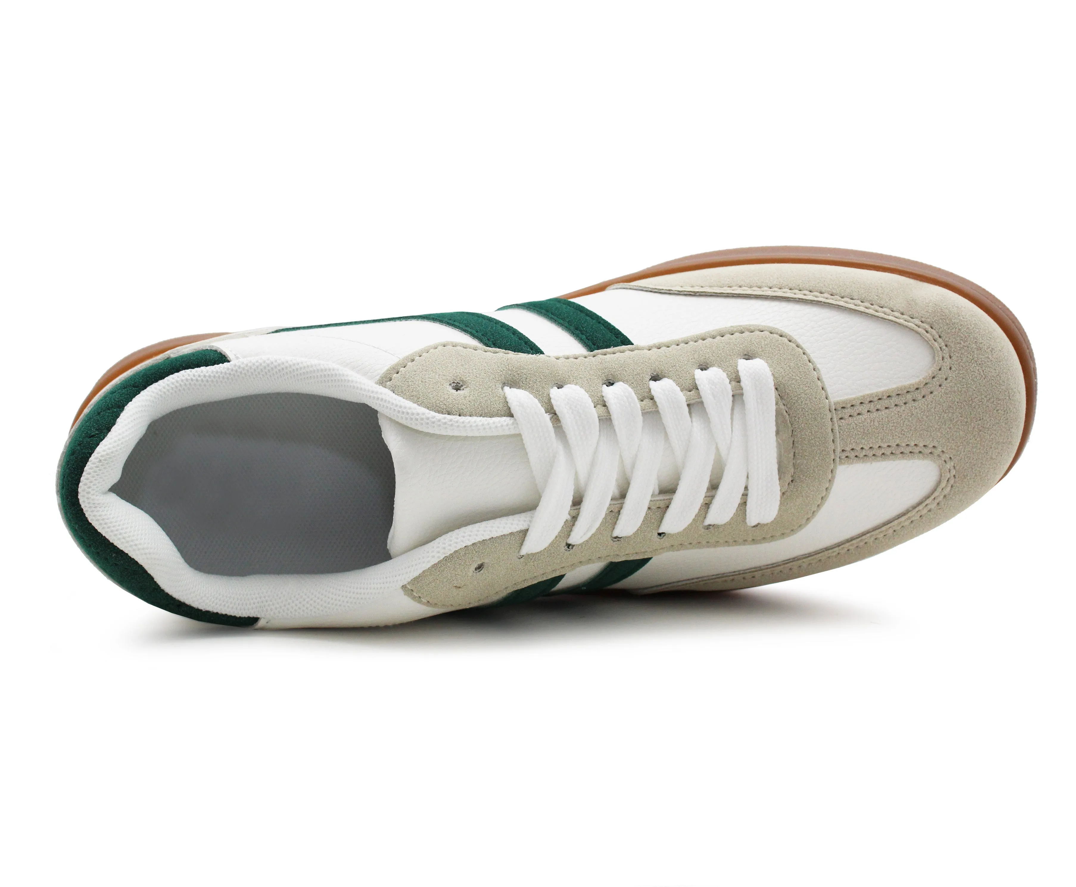Mens Lace Up Trainers Faux Leather White Gum Sole Casual Flat Tennis Shoe Sports Sneaker Pumps