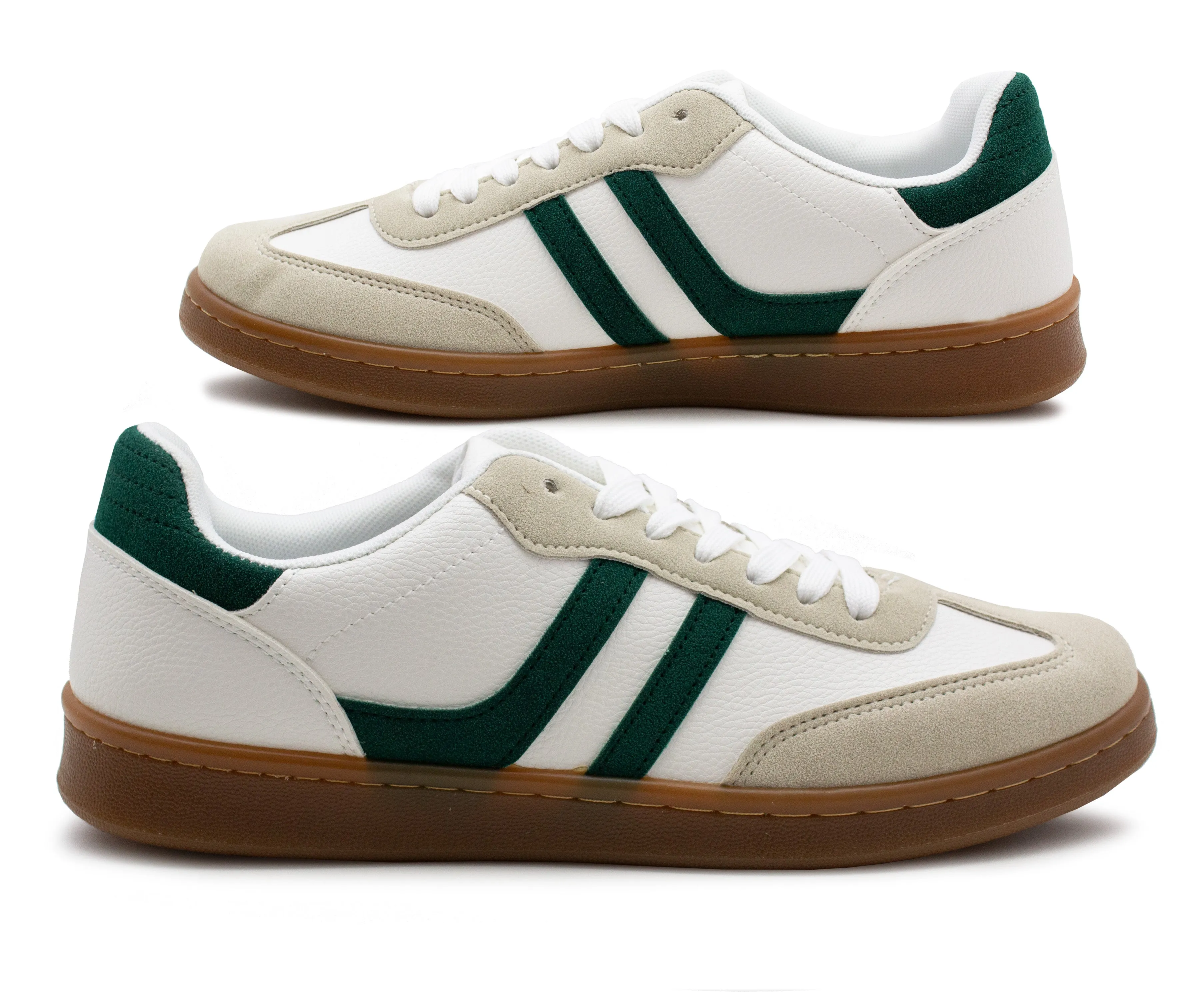 Mens Lace Up Trainers Faux Leather White Gum Sole Casual Flat Tennis Shoe Sports Sneaker Pumps