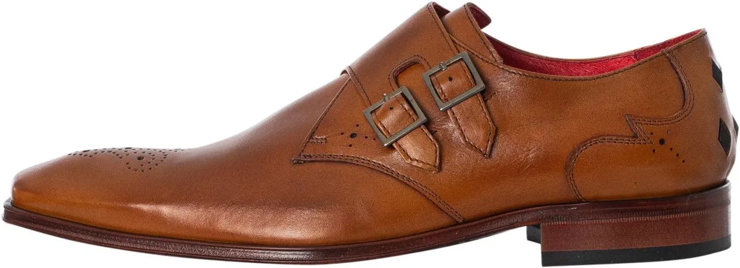 Men's Monk Leather Shoes, Castano
