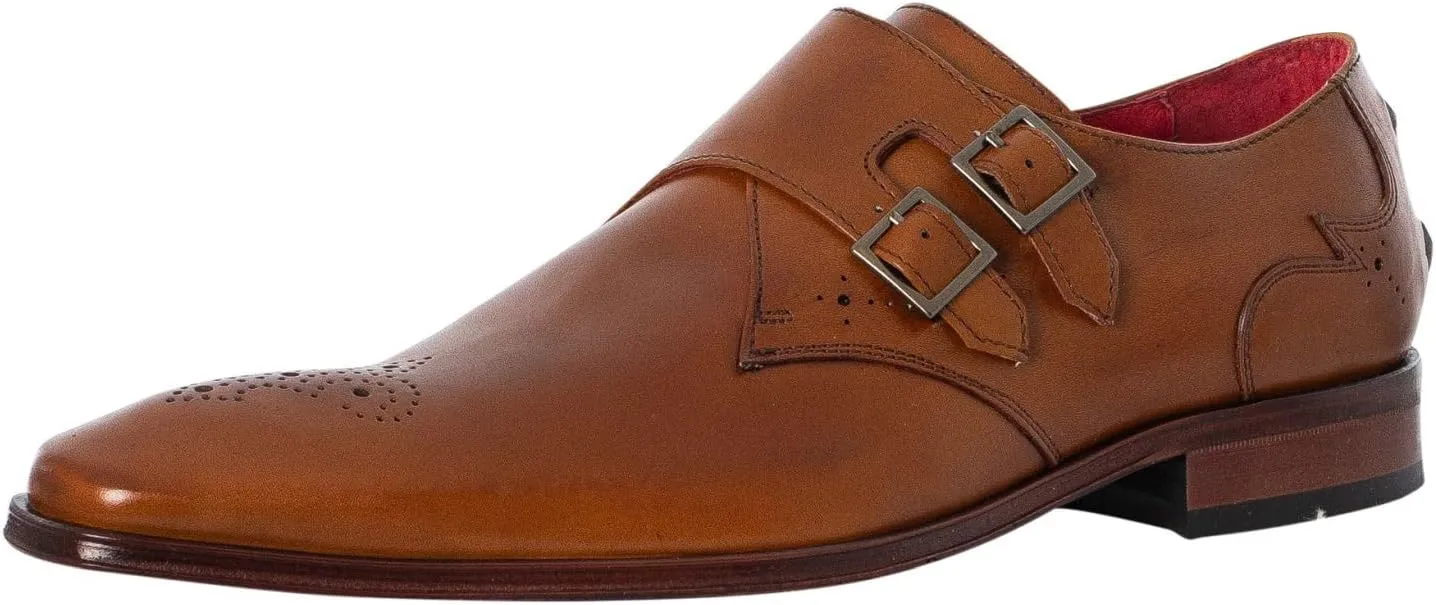 Men's Monk Leather Shoes, Castano