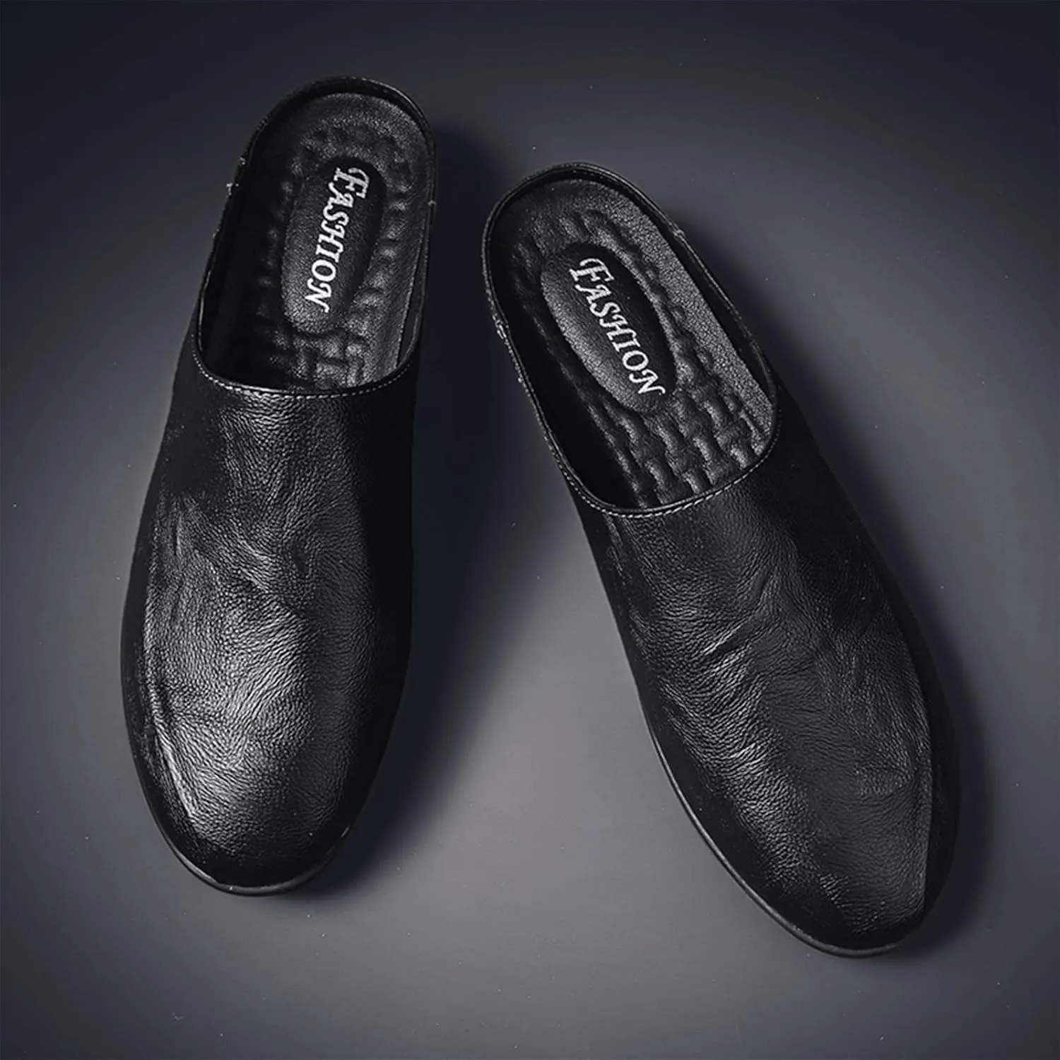 Men's Patchwork Leather Slip-On Backless Loafers Comfortable Round Toe Non-Slip Flat Heel Mule Slingback Breathable Casual Clog Slippers