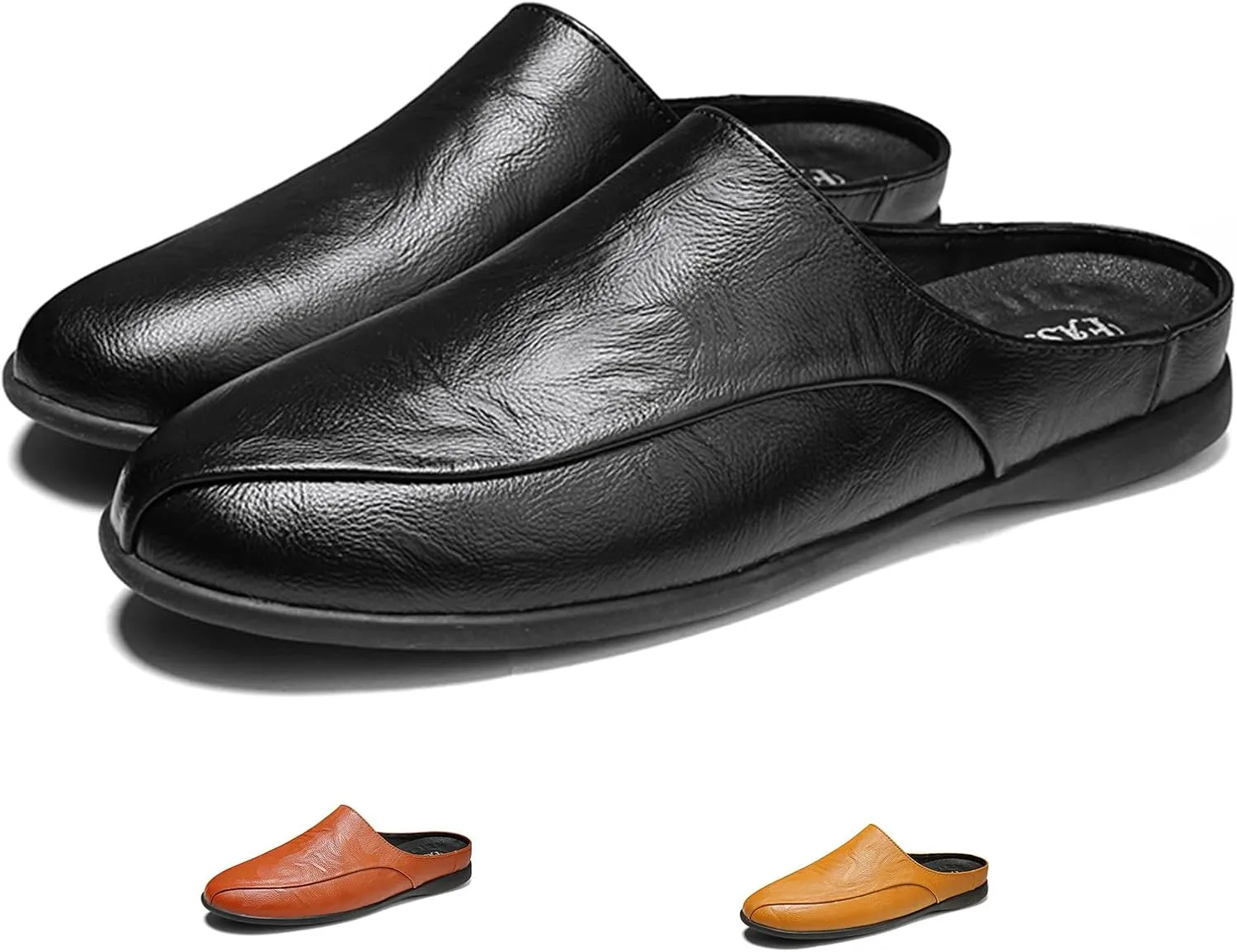 Men's Patchwork Leather Slip-On Backless Loafers Comfortable Round Toe Non-Slip Flat Heel Mule Slingback Breathable Casual Clog Slippers