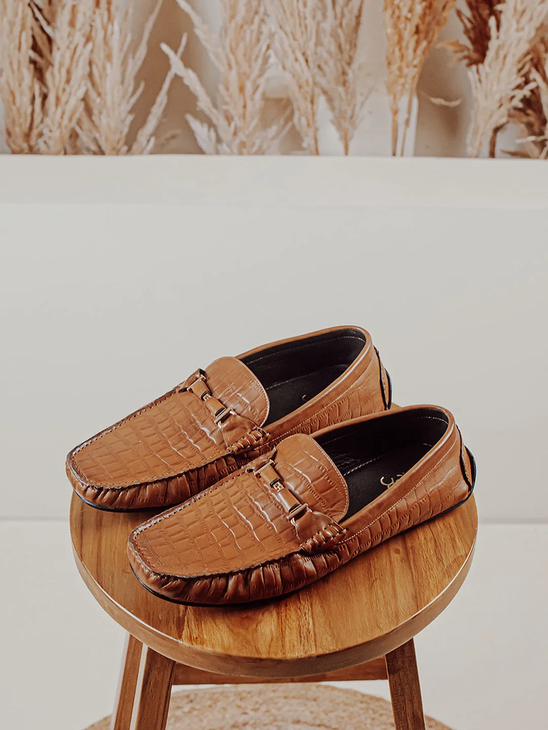 Men's Tan Leather Loafer Shoes