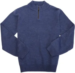 Merino Wool 1/4 Zip Placket Trim Men's Pullover Sweater, Indigo, Medium